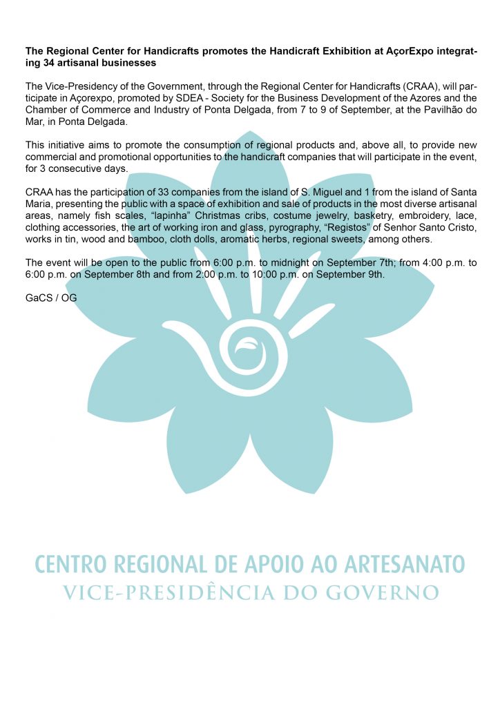 Centro Regional de Apoio ao Artesanato promove Mostra de Artesanato na AcorExpo integrando 34 empresas artesanais EN